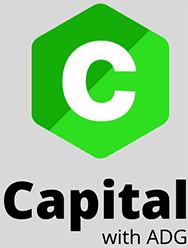 A green and white logo for capital