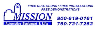 A blue and white business card for vision equipment & lifts.